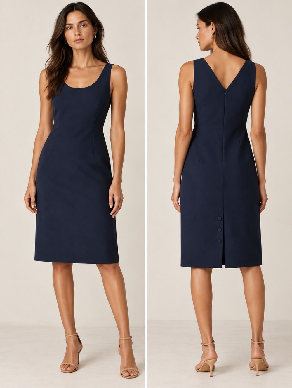 ❤️ NWT! CLUB MONACO BUTTON BACK VENT NAVY BLUE SHEATH DRESS, 2
